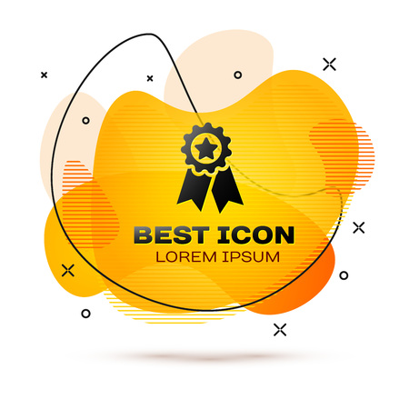 Black Medal with star icon isolated on white background. Winner achievement sign. Award medal. Fluid color banner. Vector Illustrationのイラスト素材