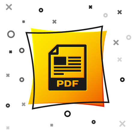 Black PDF file document icon. Download pdf button icon isolated on white background. PDF file symbol. Yellow square button. Vector Illustrationのイラスト素材