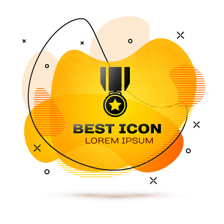 Black Medal with star icon isolated on white background. Winner achievement sign. Award medal. Fluid color banner. Vector Illustrationのイラスト素材