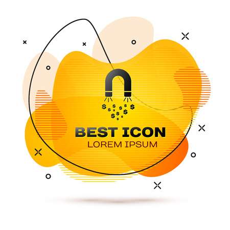 Black Magnet with money icon isolated on white background. Concept of attracting investments, money. Big business profit attraction and success. Fluid color banner. Vector Illustrationのイラスト素材