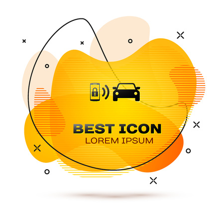 Black Smart car alarm system icon isolated on white background. The smartphone controls the car security on the wireless. Fluid color banner. Vector Illustrationのイラスト素材