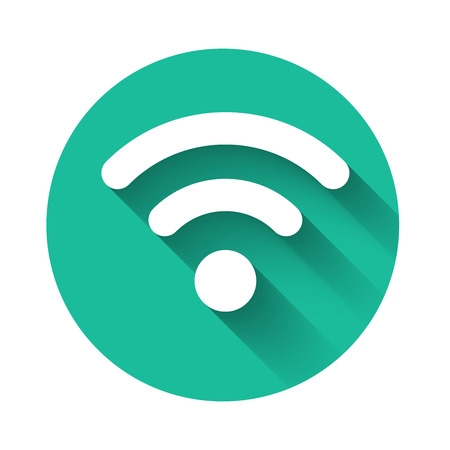 White WiFi wireless internet network symbol icon isolated with long shadow. Green circle button. Vector Illustrationのイラスト素材