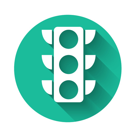 White Traffic light icon isolated with long shadow. Green circle button. Vector Illustrationのイラスト素材