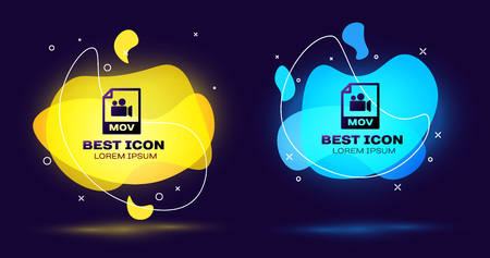 Black MOV file document icon. Download mov button icon isolated. MOV file symbol. Audio and video collection. Set of liquid color abstract geometric shapes. Vector Illustrationのイラスト素材