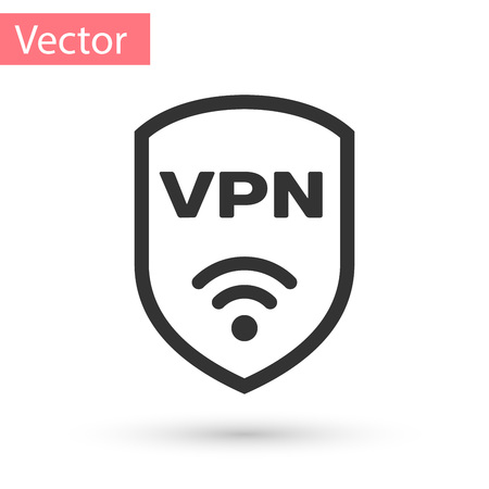 Grey Shield with VPN and wifi wireless internet network symbol icon isolated on white background. VPN protect safety concept. Vector Illustrationのイラスト素材