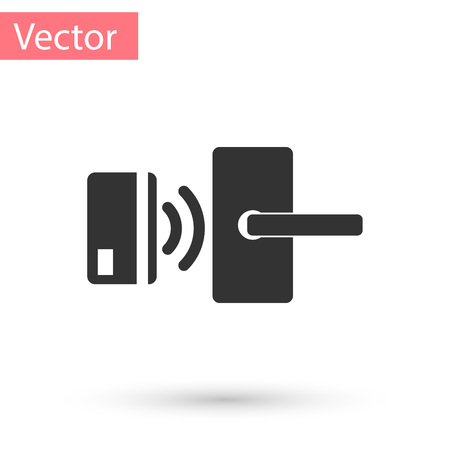 Grey Digital door lock with wireless technology for unlock icon isolated on white background. Door handle sign. Security smart home of concept. Vector Illustrationのイラスト素材