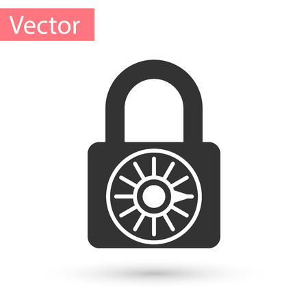 Grey Safe combination lock wheel icon isolated on white background. Combination padlock. Security, safety, protection, password, privacy concept. Vector Illustrationのイラスト素材