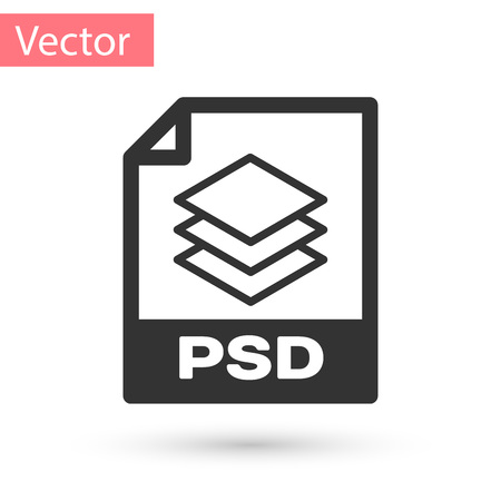Grey PSD file document icon. Download psd button icon isolated on white background. PSD file symbol. Vector Illustrationのイラスト素材