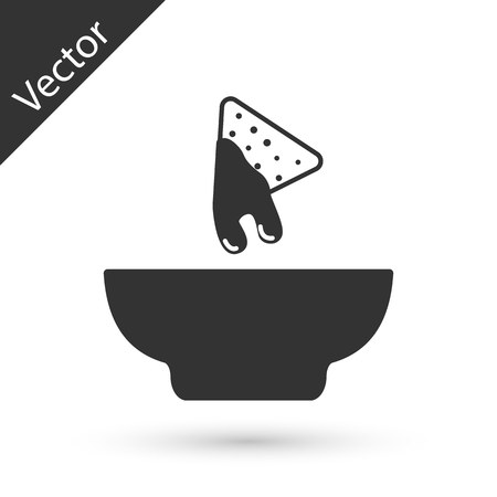 Grey Nachos in plate icon isolated on white background. Tortilla chips or nachos tortillas. Traditional mexican fast food. Vector Illustrationのイラスト素材