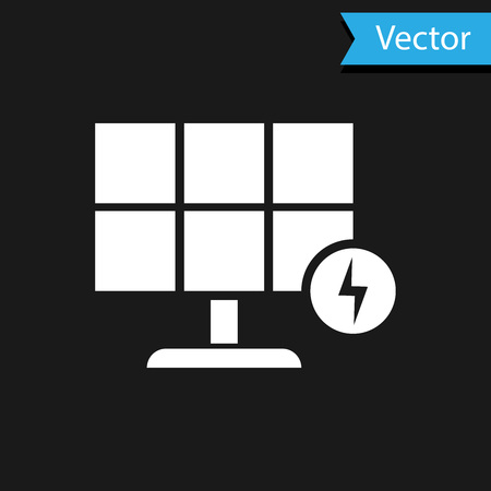 White Solar energy panel icon isolated on black background. Vector Illustrationのイラスト素材