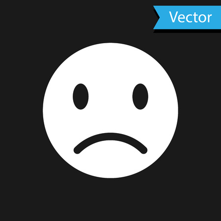 White Sad smile icon isolated on black background. Emoticon face. Vector Illustrationのイラスト素材