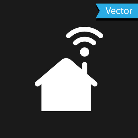 White Smart home with wi-fi icon isolated on black background. Remote control. Vector Illustrationのイラスト素材