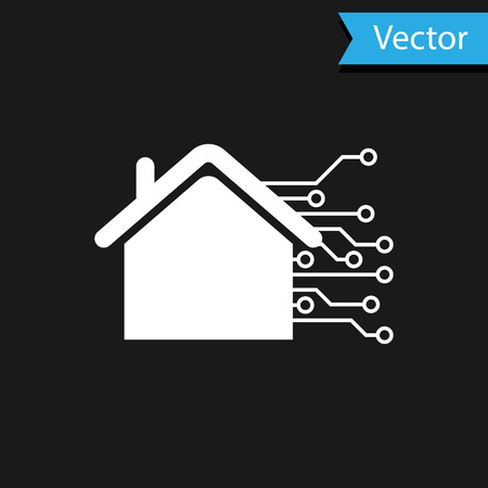 White Smart home icon isolated on black background. Remote control. Vector Illustrationのイラスト素材