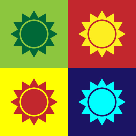 Color Sun icon isolated on color backgrounds. Vector Illustrationのイラスト素材