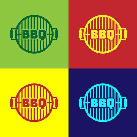 Color Barbecue grill icon isolated on color backgrounds. Top view of BBQ grill. Steel grid. Vector Illustrationのイラスト素材