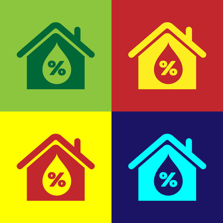 Color House humidity icon isolated on color backgrounds. Weather and meteorology, thermometer symbol. Vector Illustrationのイラスト素材