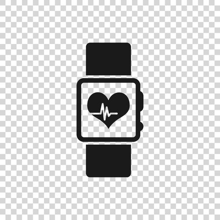 Grey Smart watch showing heart beat rate icon isolated on transparent background. Fitness App concept. Vector Illustrationのイラスト素材