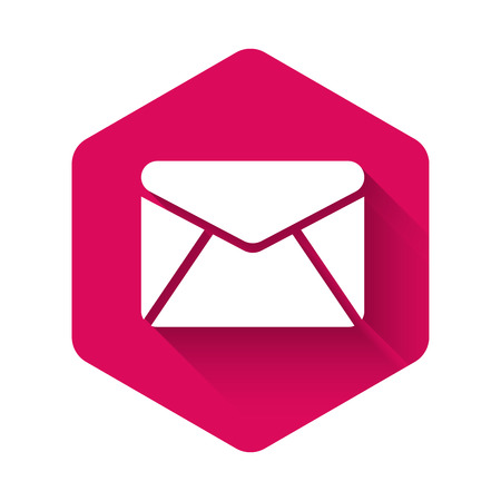 White Envelope icon isolated with long shadow. Email message letter symbol. Pink hexagon button. Vector Illustrationのイラスト素材