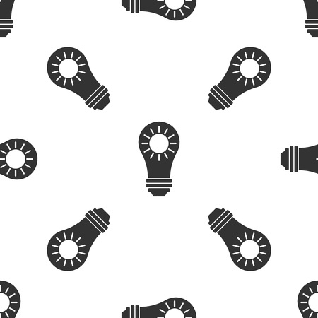 Grey Solar energy panel icon isolated seamless pattern on white background. Sun and light bulb. Vector Illustrationのイラスト素材
