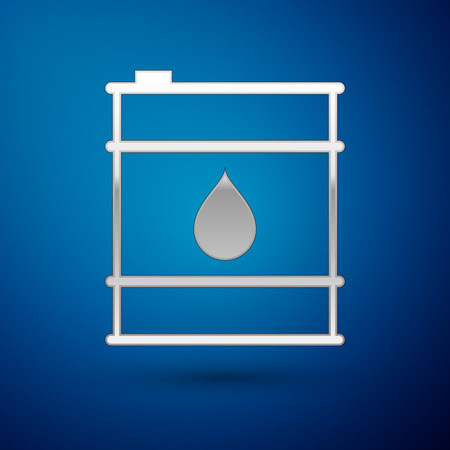 Silver Oil barrel line icon isolated on blue background. Oil drum container. For infographics, fuel, industry, power, ecology. Vector Illustrationのイラスト素材