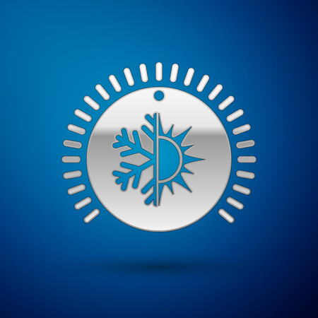 Silver Thermostat icon isolated on blue background. Temperature control. Vector Illustrationのイラスト素材