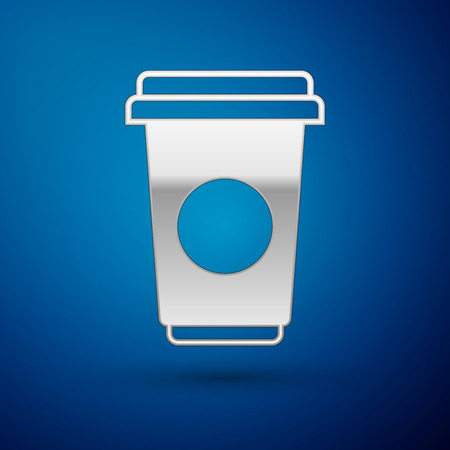 Silver Coffee cup icon isolated on blue background. Disposable coffee cup with hot coffee. Vector Illustrationのイラスト素材