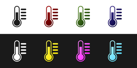 Set Thermometer icon isolated on black and white background. Vector Illustrationのイラスト素材