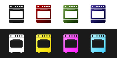 Set Oven icon isolated on black and white background. Stove gas oven sign. Vector Illustrationのイラスト素材