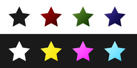 Set Star icon isolated on black and white background. Favorite, best rating, award symbol. Vector...