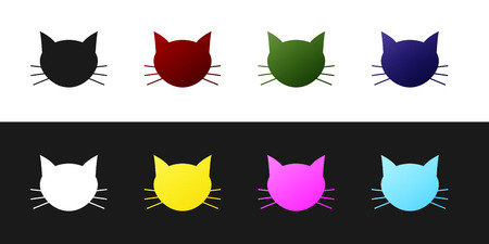 Set Cat icon isolated on black and white background. Vector Illustrationのイラスト素材