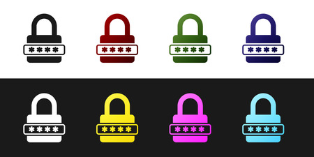 Set Password protection and safety access icon isolated on black and white background. Lock icon. Security, safety, protection, privacy concept. Vector Illustrationのイラスト素材
