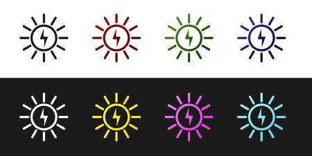 Set Solar energy panel line icon isolated on black and white background. Vector Illustrationのイラスト素材