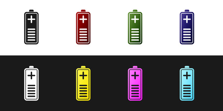Set Battery charge level indicator icon isolated on black and white background. Vector Illustrationのイラスト素材