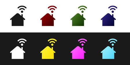 Set Smart home with wi-fi icon isolated on black and white background. Remote control. Vector Illustrationのイラスト素材