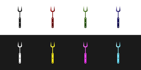 Set Barbecue fork icon isolated on black and white background. BBQ fork sign. Barbecue and grill tool. Vector Illustrationのイラスト素材