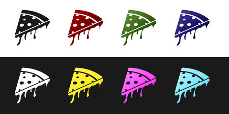 Set Slice of pizza icon isolated on black and white background. Vector Illustrationのイラスト素材
