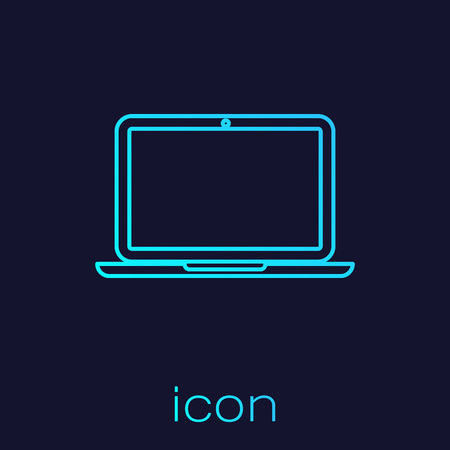 Turquoise Laptop line icon isolated on blue background. Computer notebook with empty screen sign. Vector Illustrationのイラスト素材