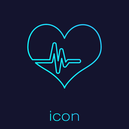 Turquoise Heart rate line icon isolated on blue background. Heartbeat sign. Heart pulse icon. Cardiogram icon. Vector Illustrationのイラスト素材