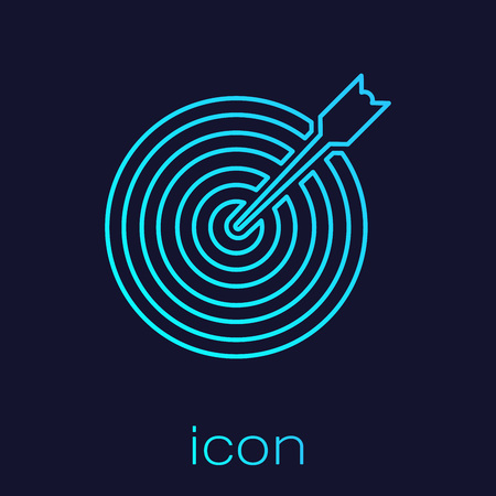 Turquoise Target with arrow line icon isolated on blue background. Dart board sign. Archery board icon. Dartboard sign. Business goal concept. Vector Illustrationのイラスト素材