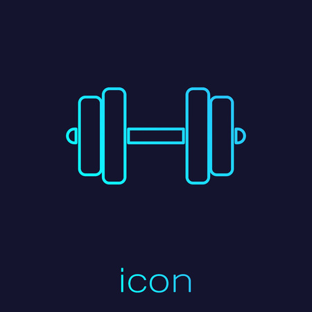 Turquoise Dumbbell line icon isolated on blue background. Muscle lifting icon, fitness barbell, gym icon, sports equipment symbol, exercise bumbbell. Vector Illustrationのイラスト素材