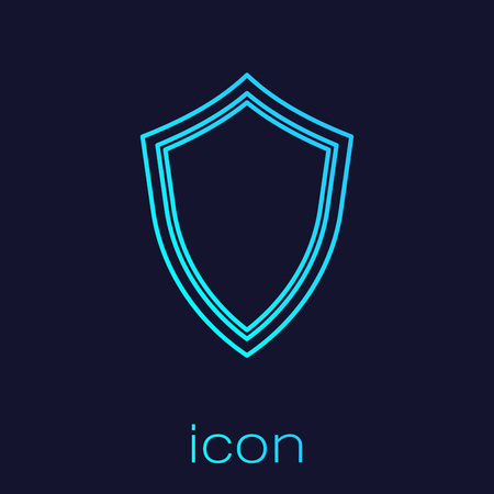 Turquoise Shield line icon isolated on blue background. Guard sign. Vector Illustrationのイラスト素材
