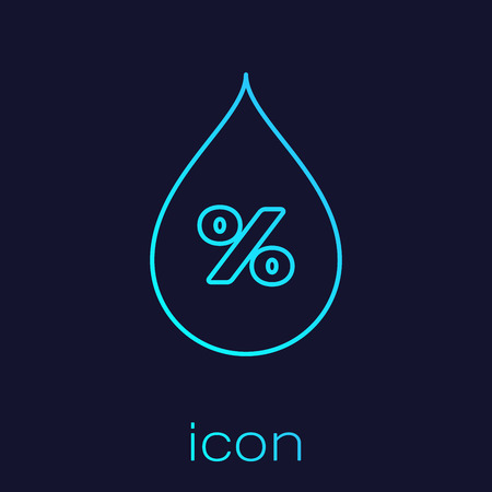 Turquoise Water drop percentage line icon isolated on blue background. Humidity analysis. Vector Illustrationのイラスト素材