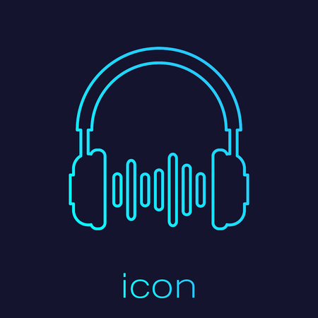 Turquoise Headphone and sound waves line icon isolated on blue background. Earphone sign. Concept object for listening to music, service, communication and operator. Vector Illustrationのイラスト素材