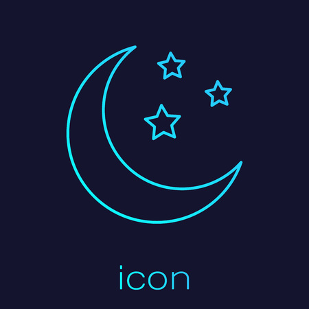 Turquoise Moon and stars line icon isolated on blue background. Vector Illustrationのイラスト素材