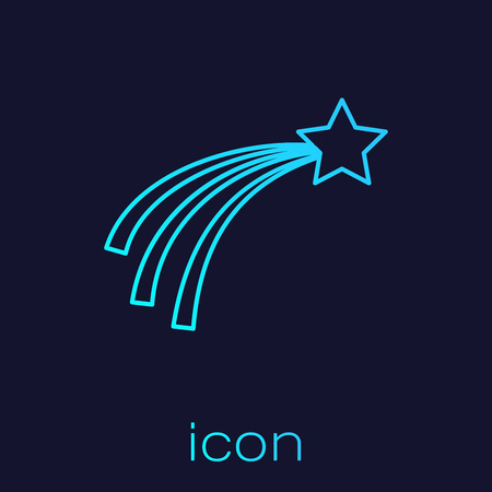 Turquoise Falling star line icon isolated on blue background. Shooting star with star trail. Meteoroid, meteorite, comet, asteroid, star icon. Vector Illustrationのイラスト素材