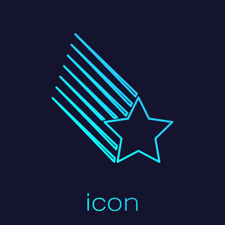 Turquoise Falling star line icon isolated on blue background. Shooting star with star trail. Meteoroid, meteorite, comet, asteroid, star icon. Vector Illustrationのイラスト素材