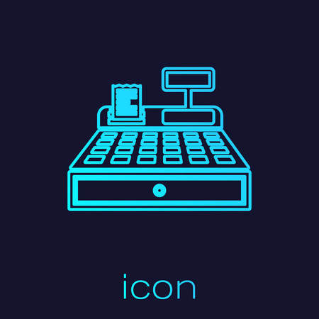 Turquoise Cash register machine with a check line icon isolated on blue background. Cashier sign. Cashbox symbol. Vector Illustrationのイラスト素材