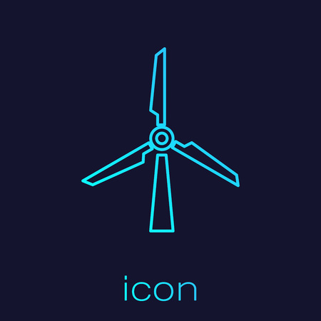 Turquoise Wind turbine line icon isolated on blue background. Wind generator sign. Windmill silhouette. Windmill for electric power production. Vector Illustrationのイラスト素材