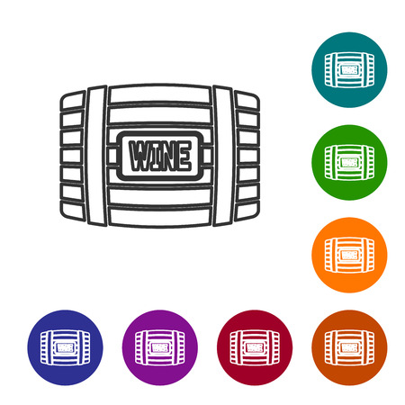 Grey Wooden barrel for wine line icon isolated on white background. Vector Illustrationのイラスト素材