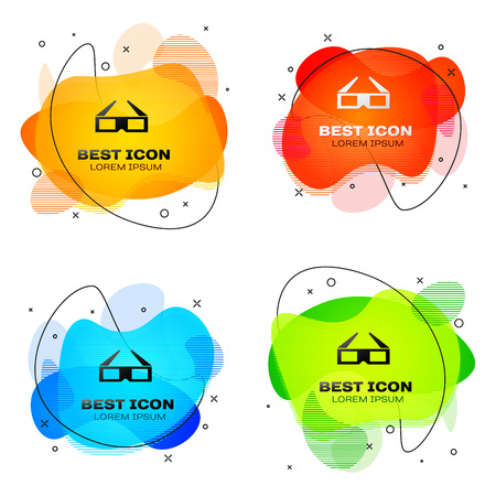 Black 3D cinema glasses icon isolated. Set of liquid color abstract geometric shapes. Vector Illustrationのイラスト素材
